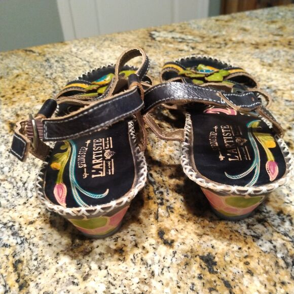 L’Artiste Spring Step Poolside Flower Leather Wedge Sandals Women's Sz 40 US 9 - Picture 10 of 12